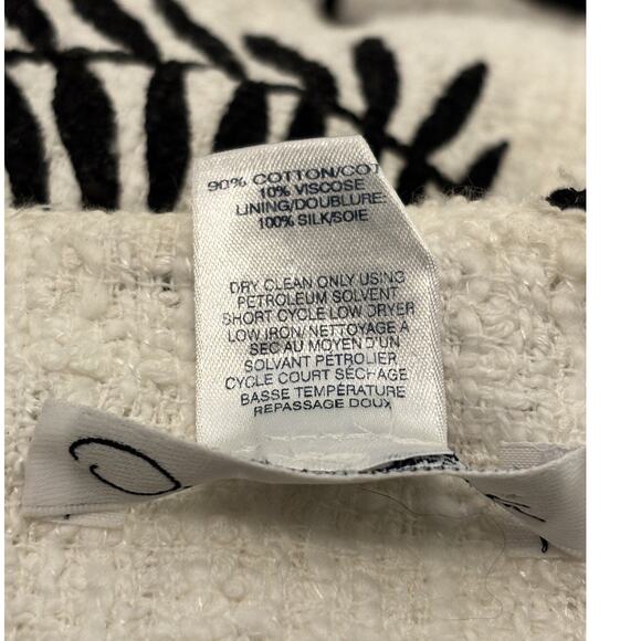 Oscar de la Renta White/Black Fern/Leaf Cotton Tweed Knee Length DRESS sz 6 - Picture 4 of 8